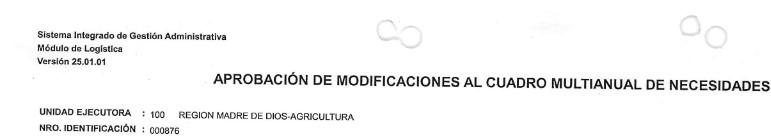 APROVACION DE MODIFICACIONES AL CUADRO MULTIANUAL DE NECESIDADES