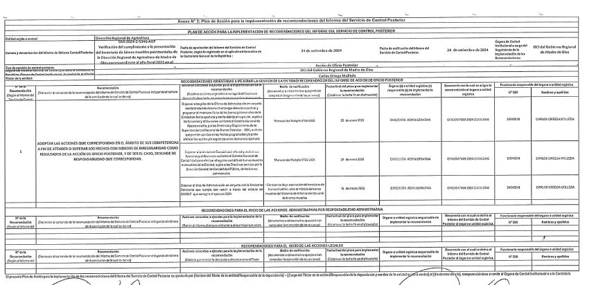 ANEXO 02:PLAN DE ACCION  PARA LA IMPLEMENTACION DE RECOMENDACIONES DEL INFORME   DEL SERVICIO DE CONTROL POSTERIOR